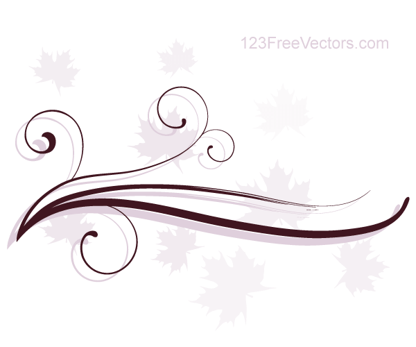 Elegant maroon swirls and translucent maple leaves on white background, decorative vector illustration.
