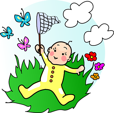 Baby Catching Butterflies - Joyful Outdoor Play Illustration