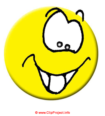 Cheerful yellow cartoon smiley face with one large eye, wide grin, and visible teeth.