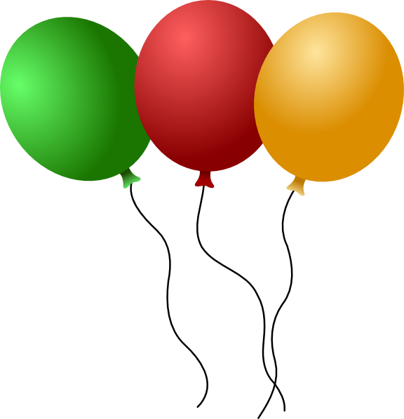 Three colorful balloons-green, red, and yellow-with black strings against a white background.