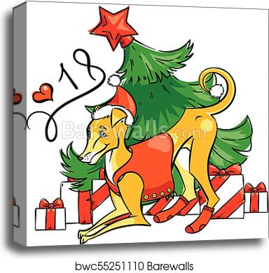 Festive Christmas Dog Art Print - Holiday Decor & Gift Idea