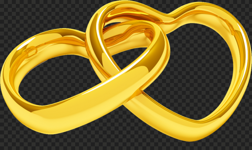 Two interlocked golden wedding rings on transparent background, symbolizing unity and marriage.