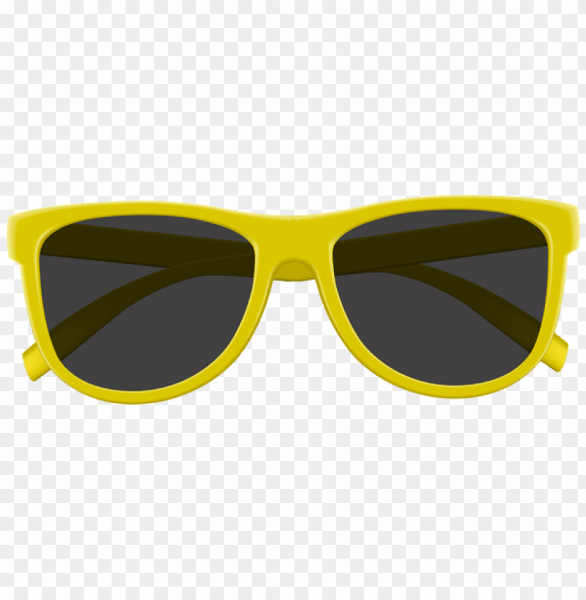 Bright yellow retro-style sunglasses with dark lenses on transparent background.
