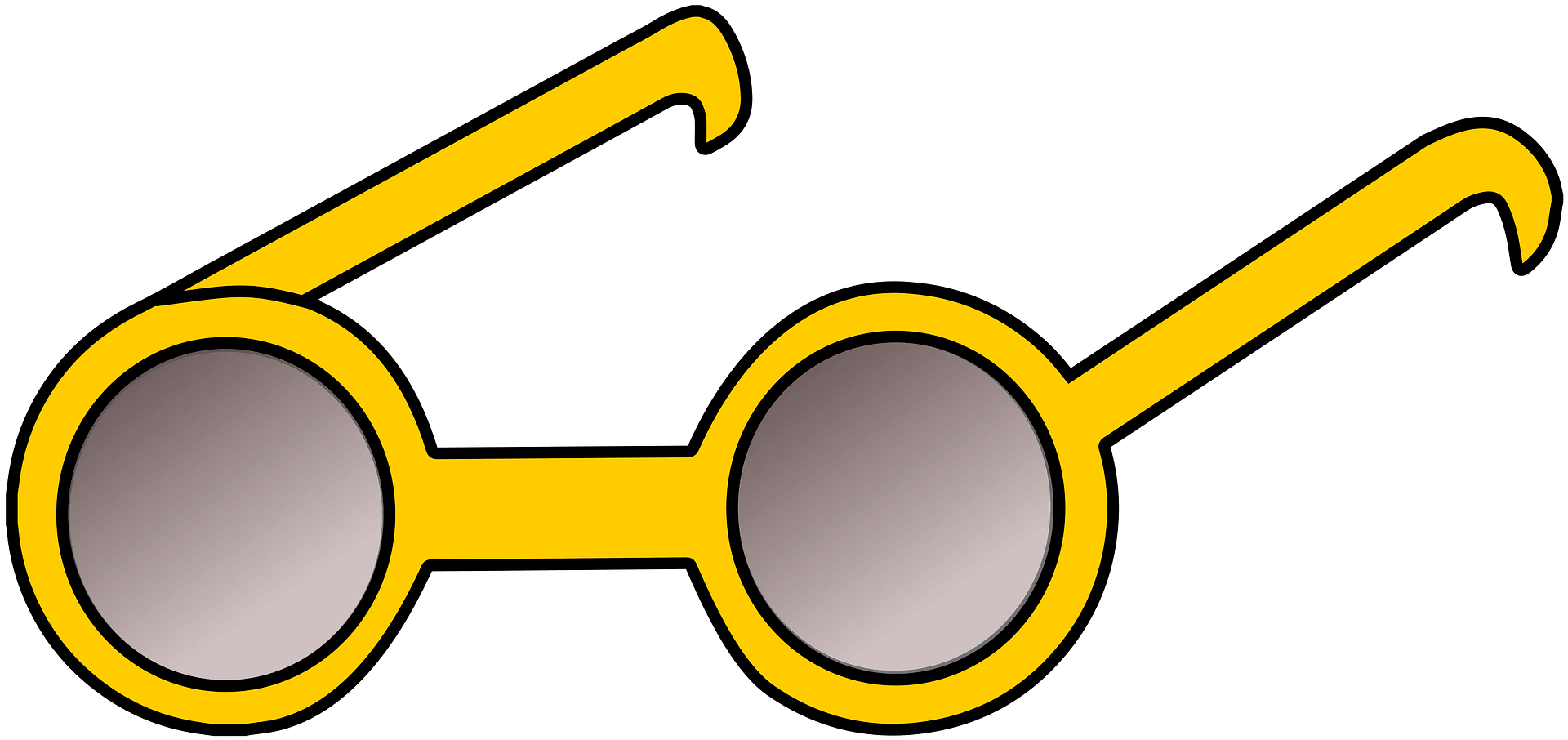 Bright yellow round-framed sunglasses with dark gradient lenses on a green background.