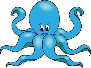 Friendly cartoon blue octopus with eight wavy tentacles and expressive eyes.