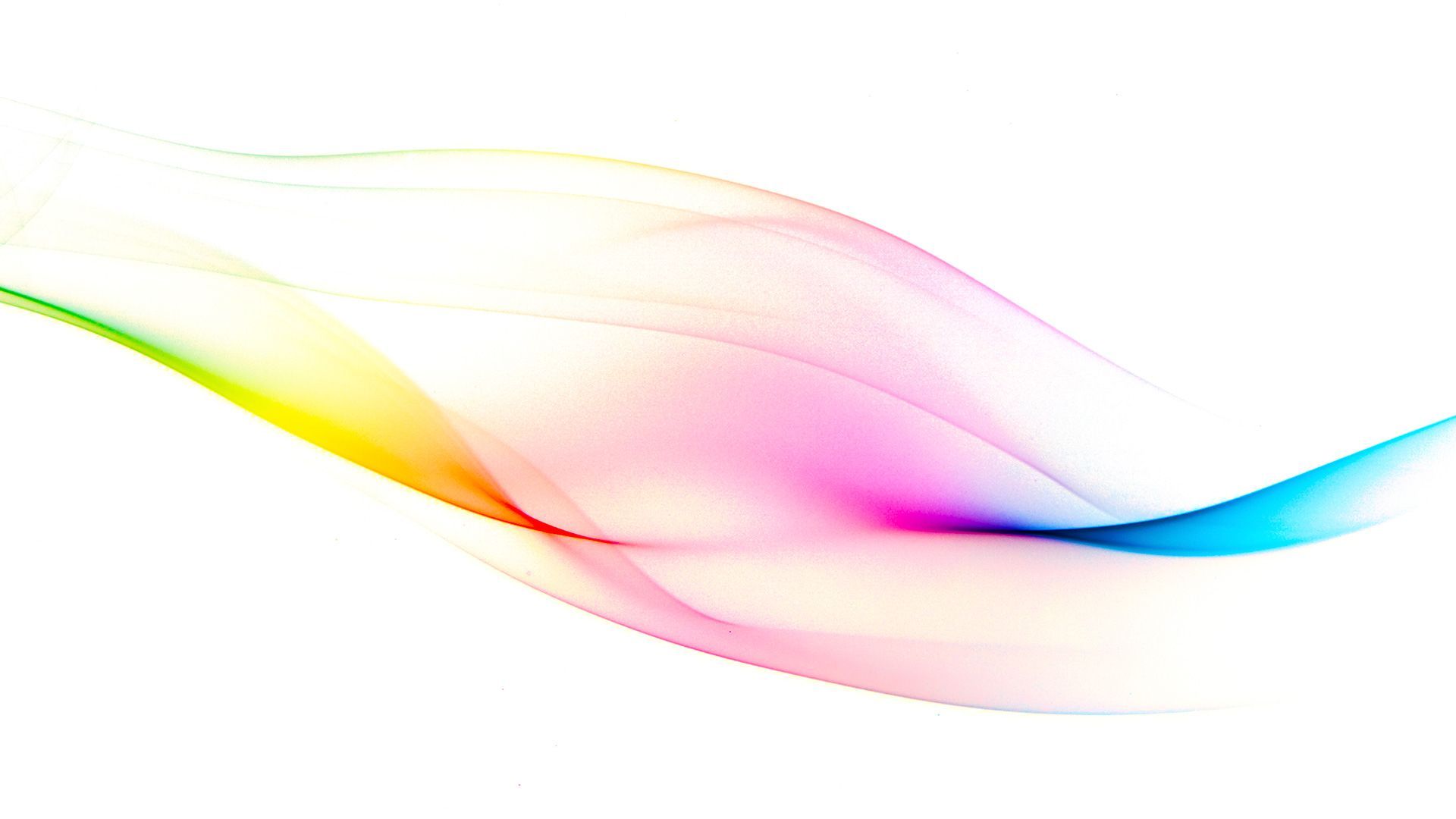Abstract flowing ribbon of soft rainbow colors on white background, evoking motion and harmony.