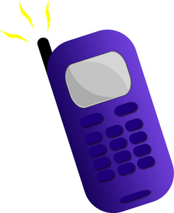 Purple retro mobile phone with antenna and yellow signal waves indicating active call or reception.