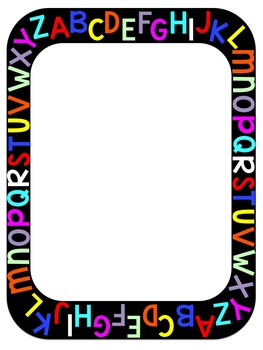 Colorful uppercase and lowercase alphabet letters forming a square frame border around a blank white center.