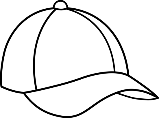 Simple line-art illustration of a classic white baseball cap with curved brim and six-panel design on black background.