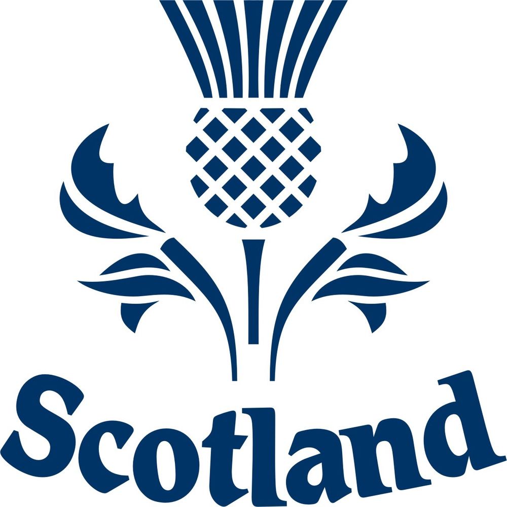 Official Scotland thistle logo in navy blue with the word "Scotland" below.