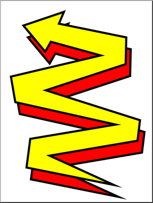 Bright yellow zigzag arrow with red shadow, pointing upward in a dynamic, energetic motion.