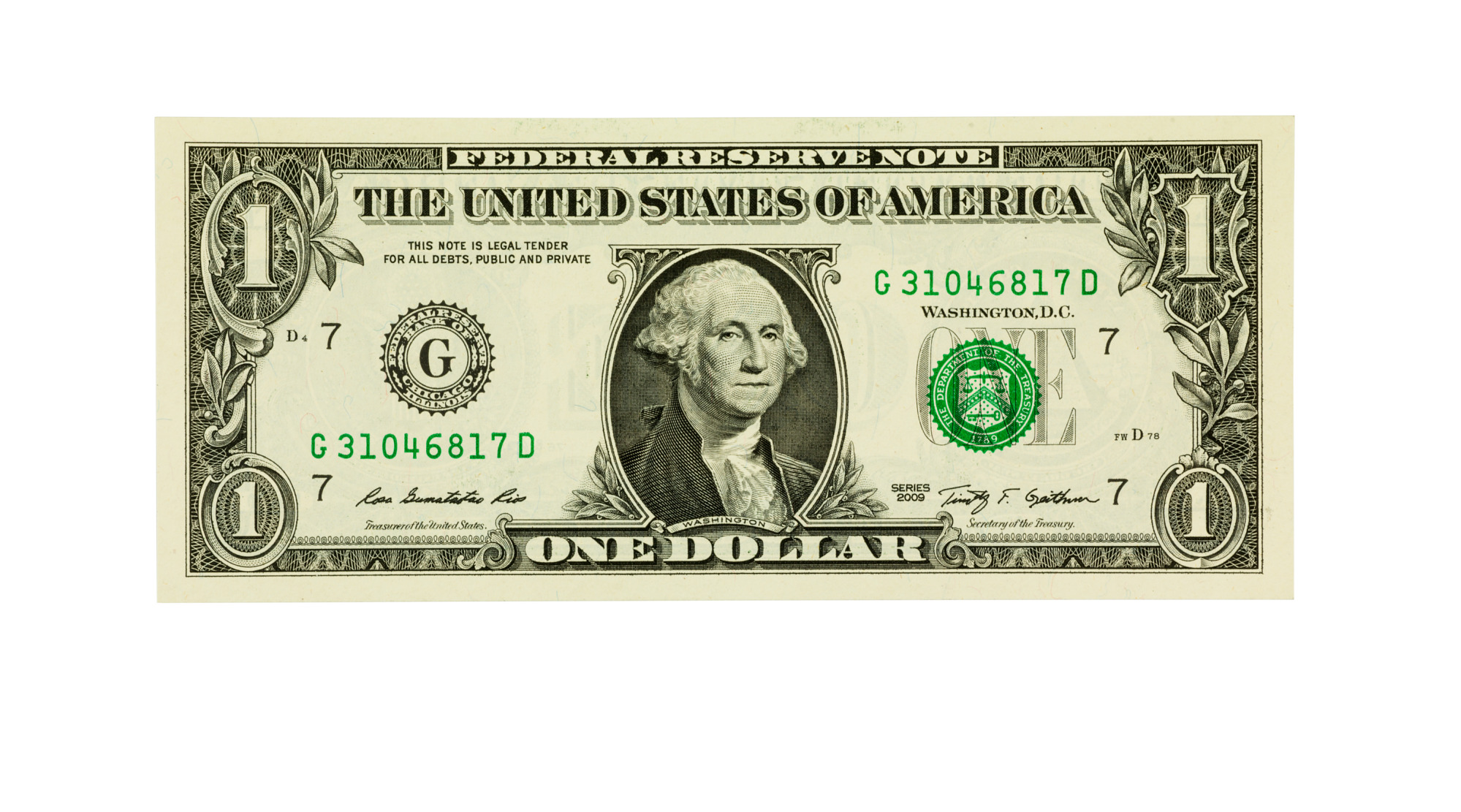 1 Dollar, Federal Reserve Note, United States, 2009 | National ...
