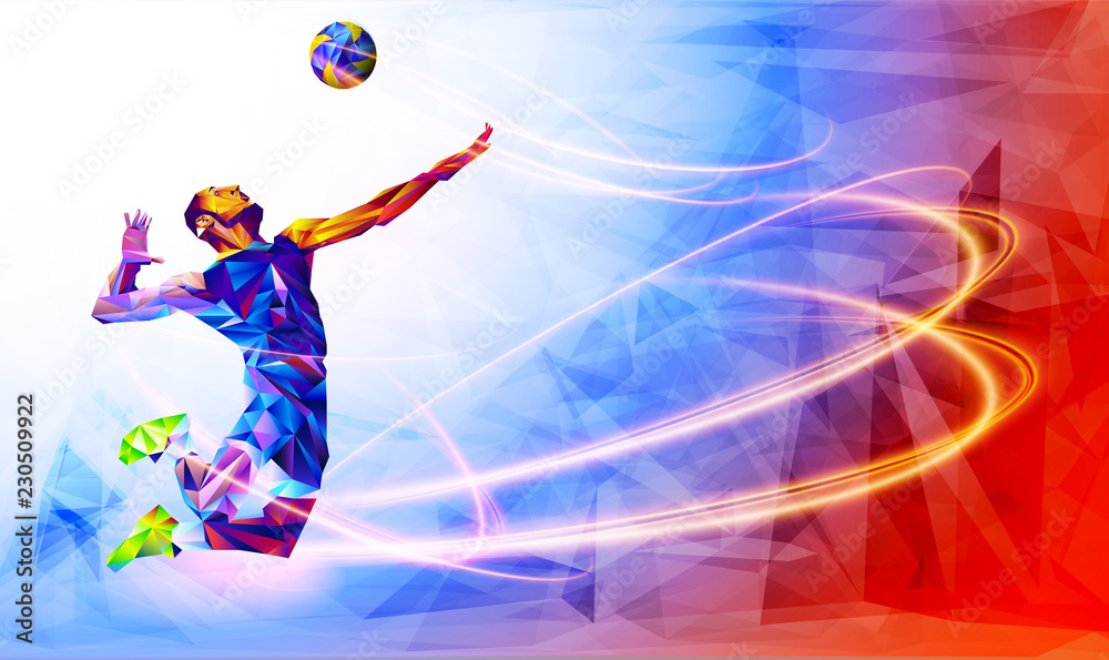 Poster, Wandbilder Illustration of abstract volleyball player silhouette in  triangle, 40x23.8 cm