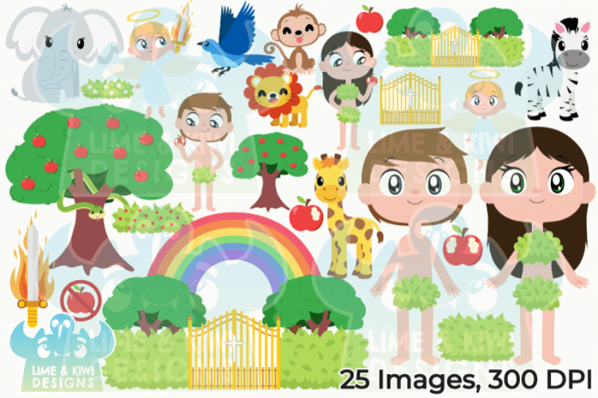 Garden of Eden/Adam and Eve – Option 1 Clipart - Lime and Kiwi Designs