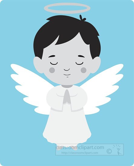 Gray and White Clipart-cute angel with white wings and halo over ...