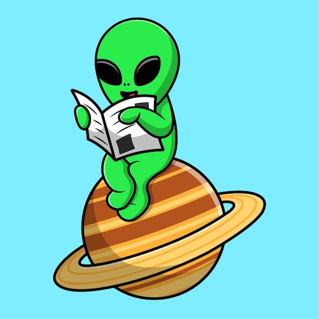Premium Vector | Cute Alien Reading Newspaper Cartoon Vector Icon ...