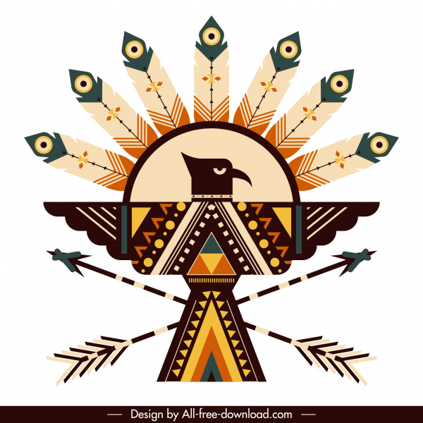 American indian symbol icon symmetric eagle feather arrows Vectors ...