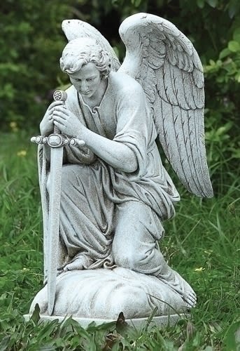 Kneeling Male Angel with Sword Garden Statue in Ludlow, MA ...