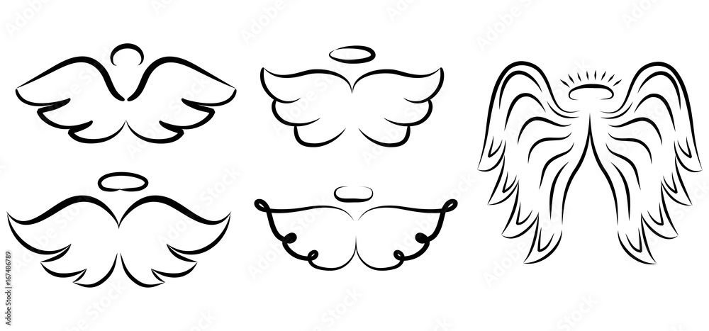angel wings with halo drawings