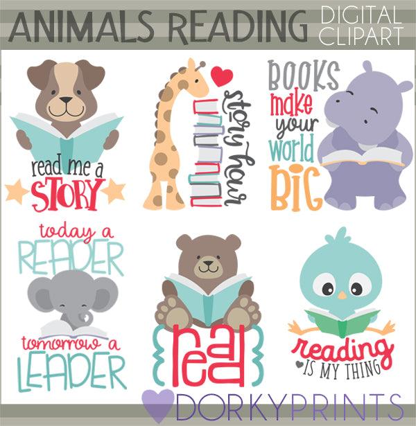 animals reading cliparts