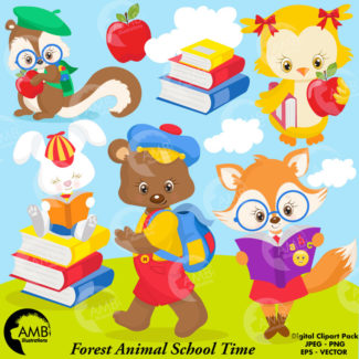 School Animals COMBO - AMBillustrations.com
