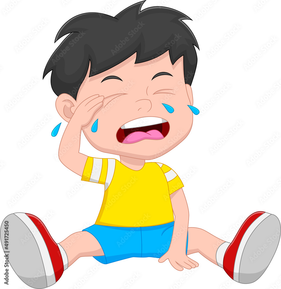 cartoon little boy crying on white background Stock-Vektorgrafik ...