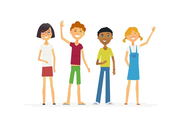 Premium Vector | Happy standing schoolchildren - cartoon people ...