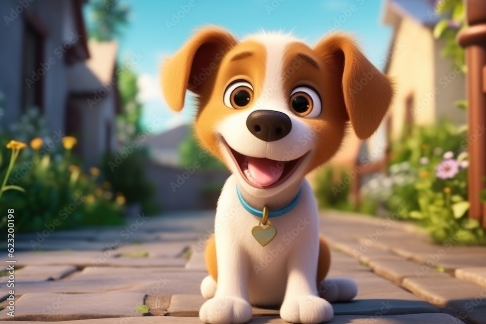 Poster, Wandbilder Generative AI Cuteness: Adorable 3D Style Cartoon Dog  Puppy Melts Hearts, 40x26.7 cm