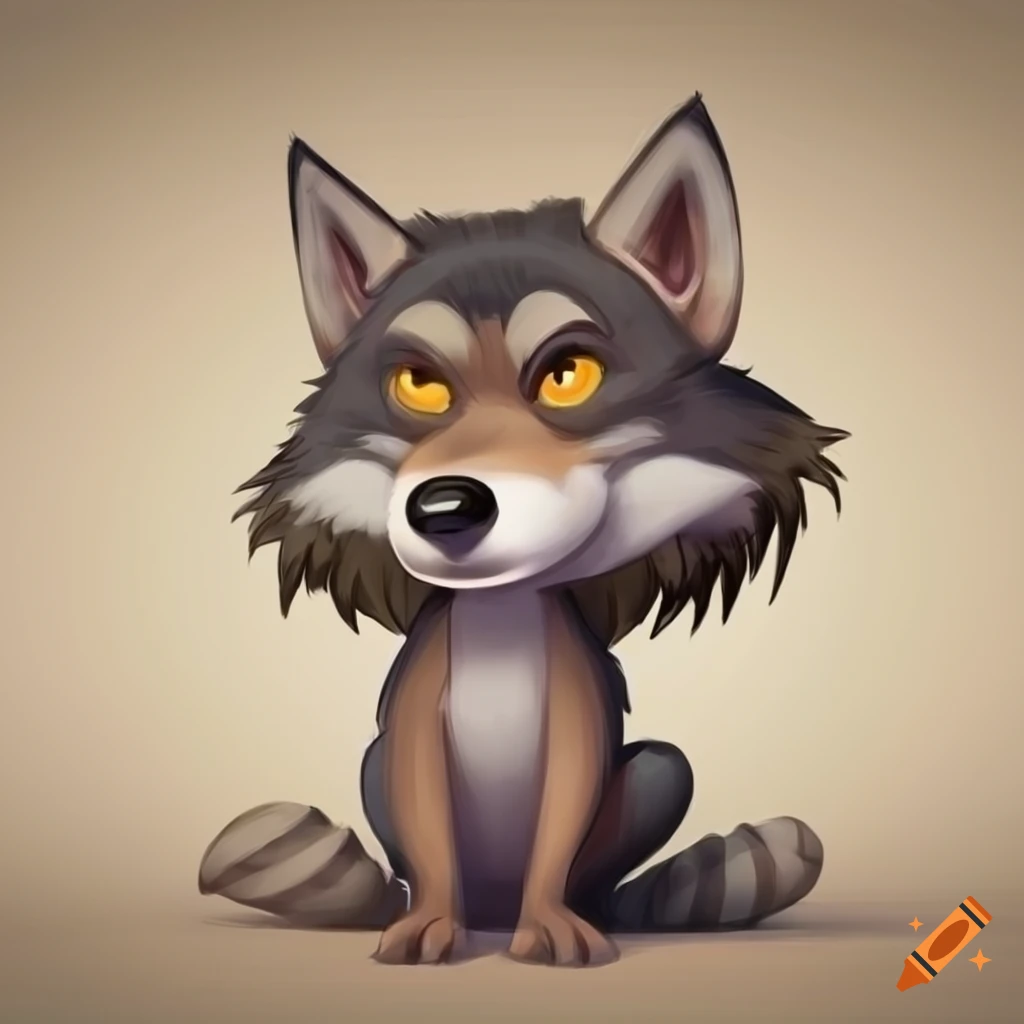 A young wolf hiding behind a box in a cartoon style on Craiyon