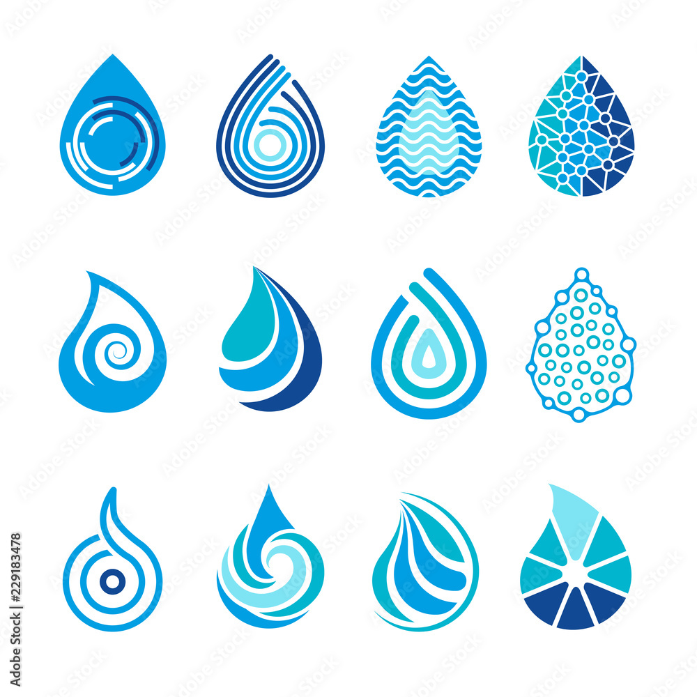 Drops icons. Water splashes abstract symbols for vector healthcare ...