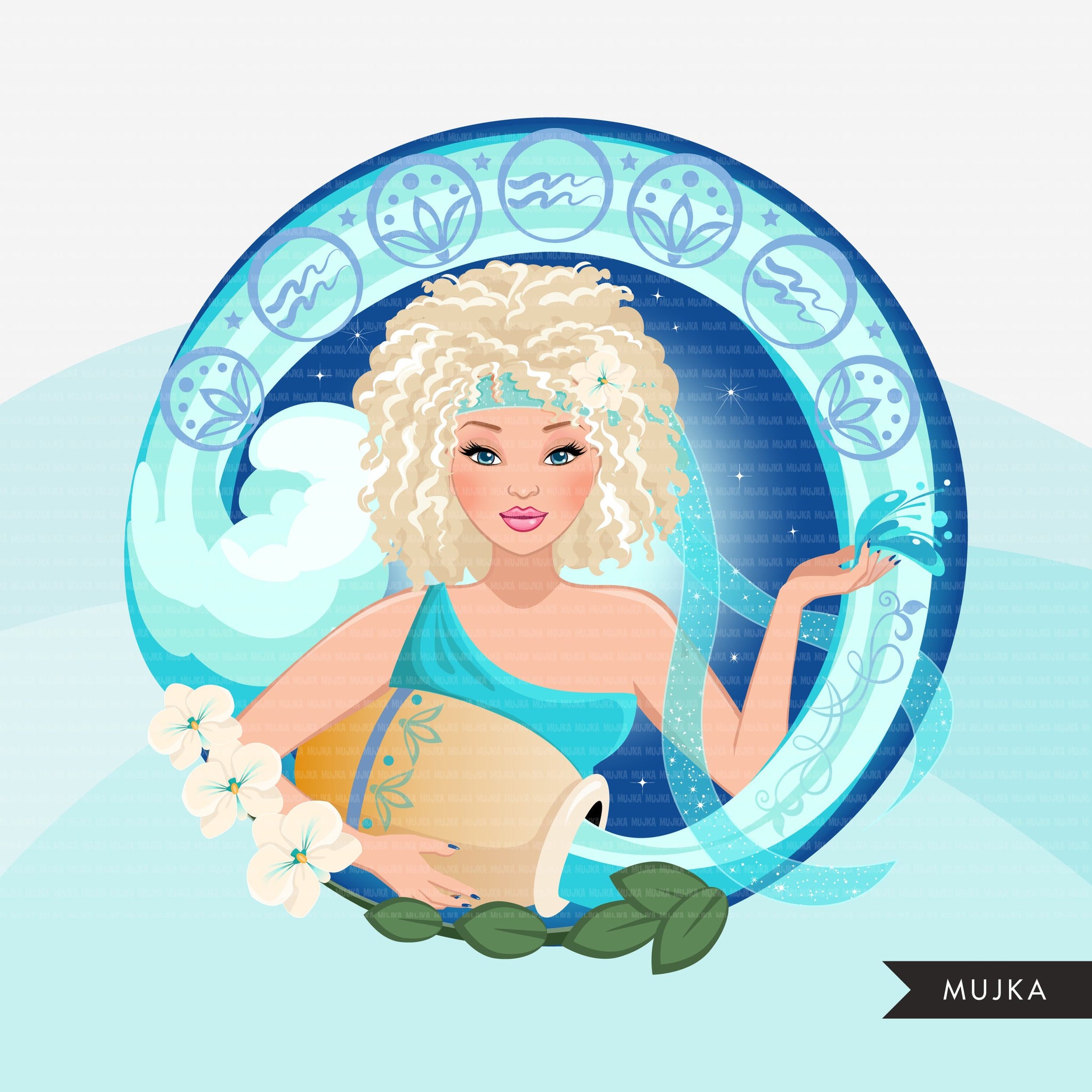 Zodiac Aquarius Clipart, Png digital download, Sublimation ...