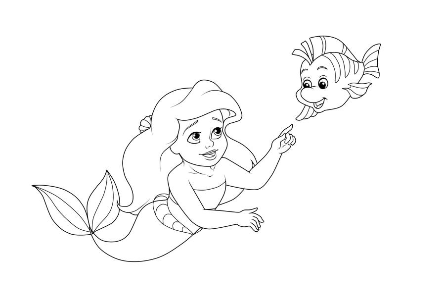 ariel and flounder coloring page
