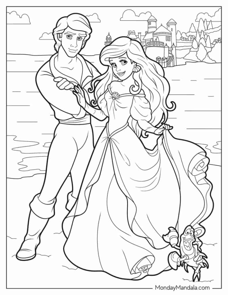 ariel and prince eric coloring pages