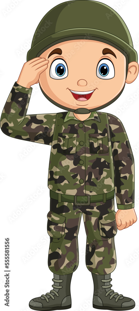 Stock-Vektorgrafik „Cartoon army soldier saluting on white ...