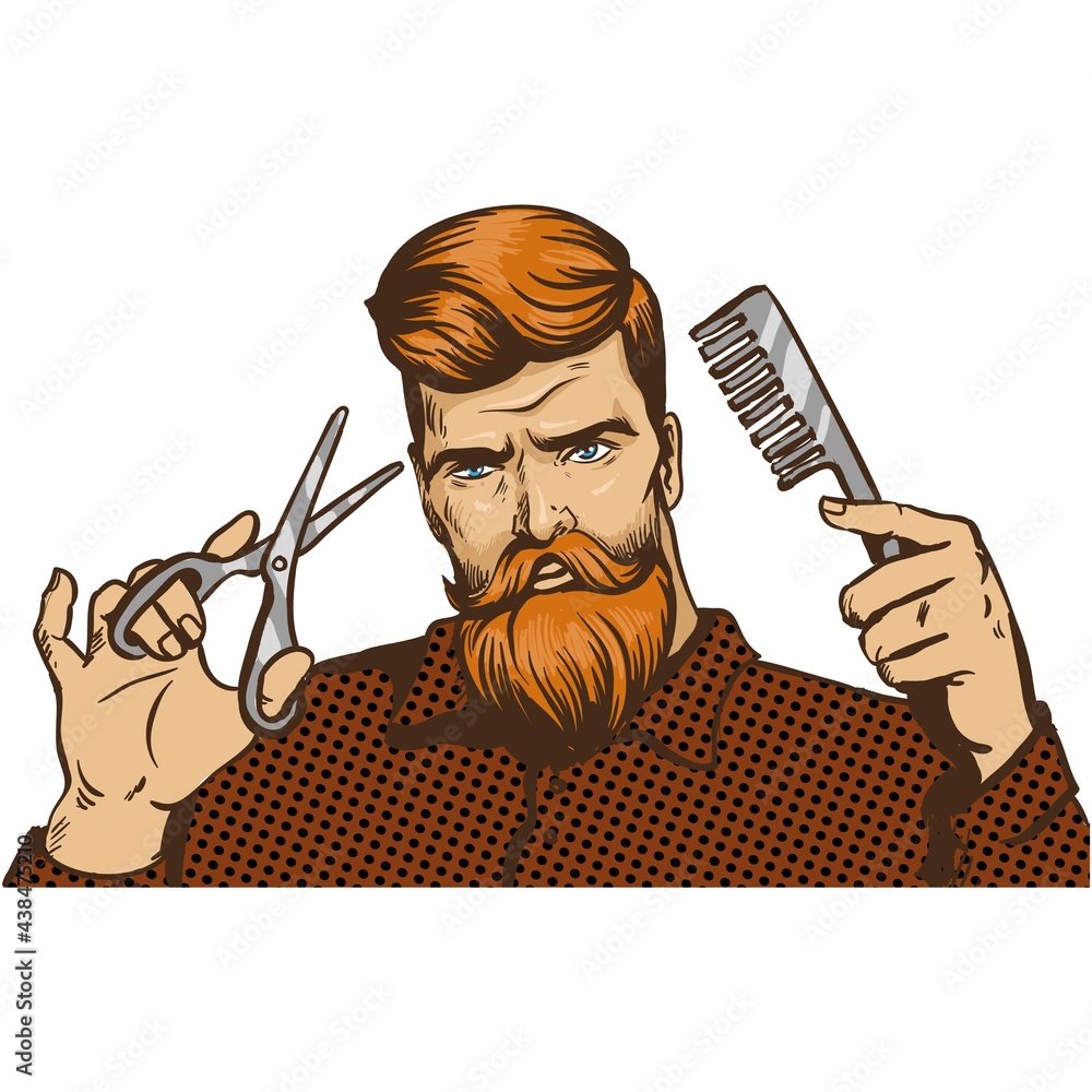 Pop art barber hipster man vector illustration on white Stock ...