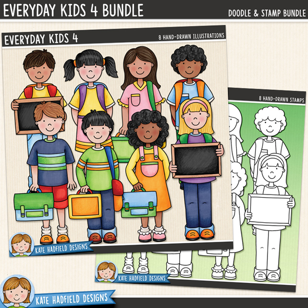 Everyday Kids 4 clip art and line art bundle