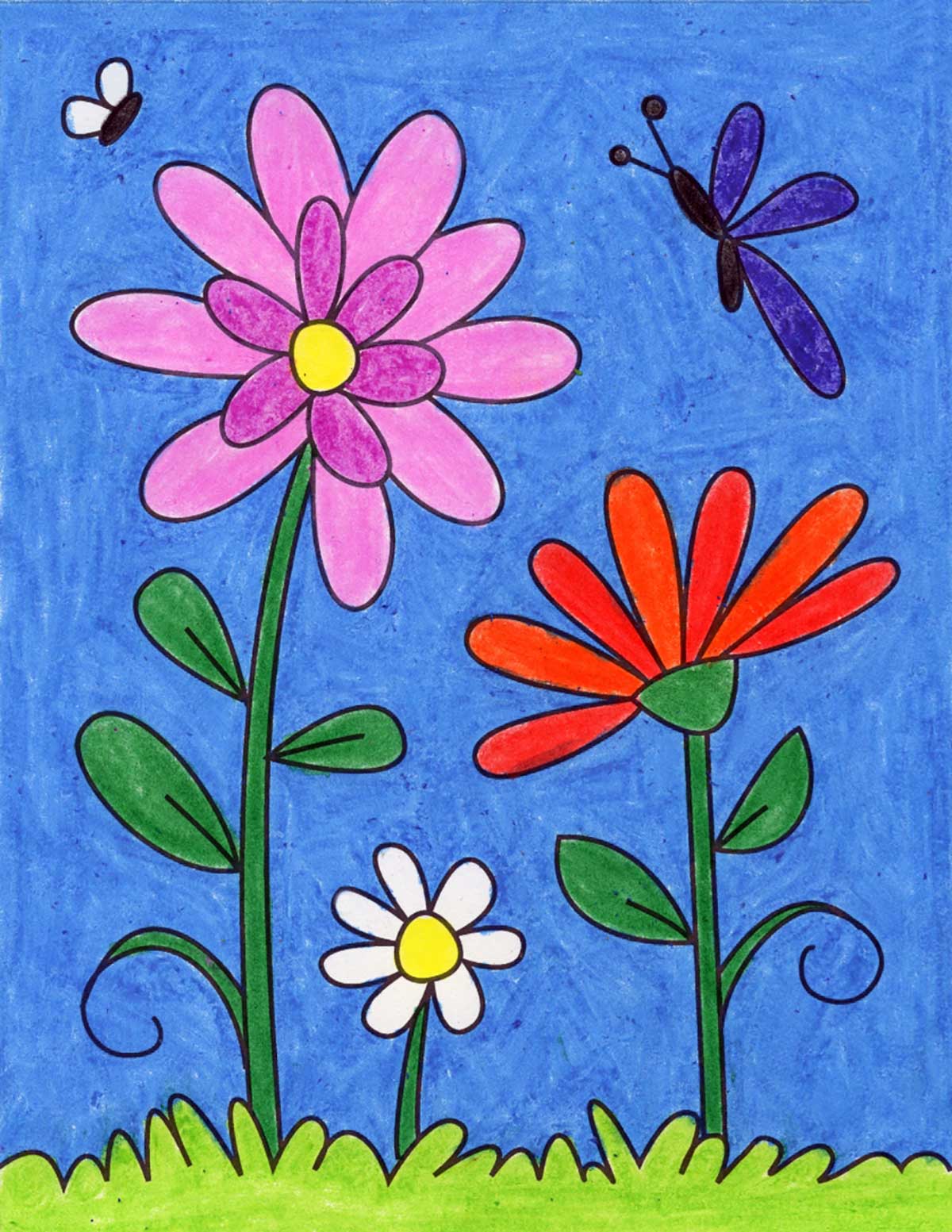 Easy How to Draw Flowers Tutorial Video &amp; Flowers Coloring Page