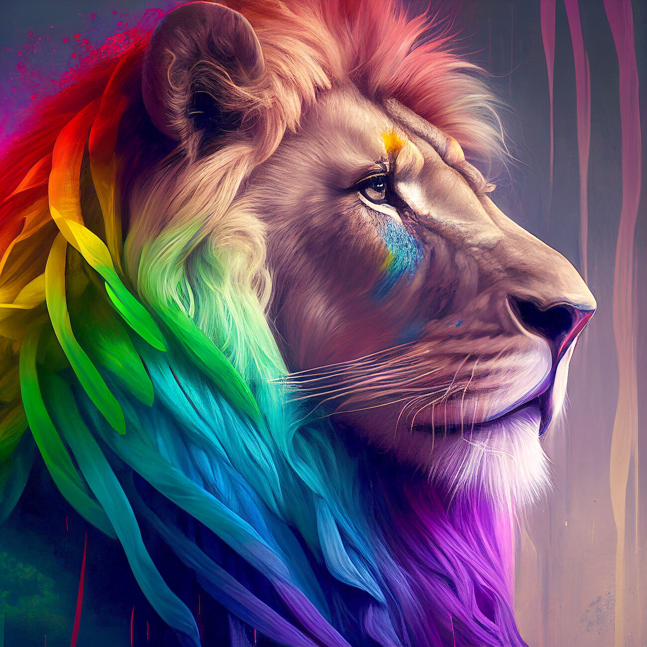 Illustration Lion animal digital colorful illustration, wall art prints