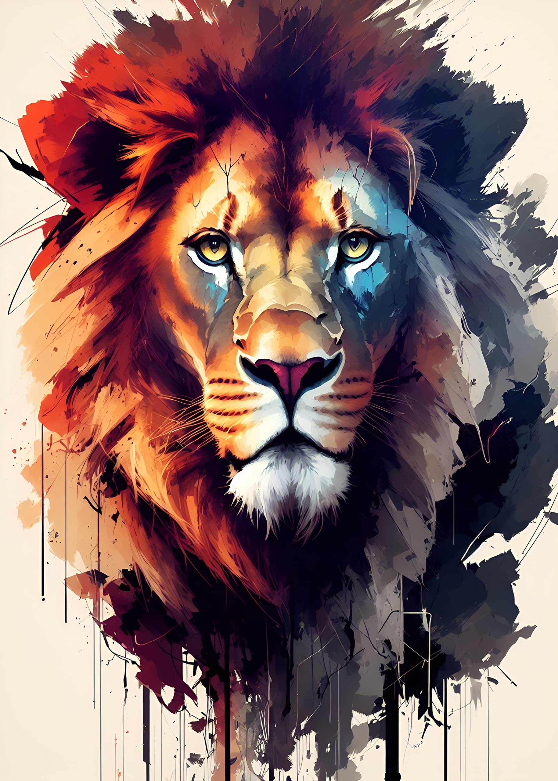 Lion Painting Ready to Hang Wall Picture Photo Abstract Design ...