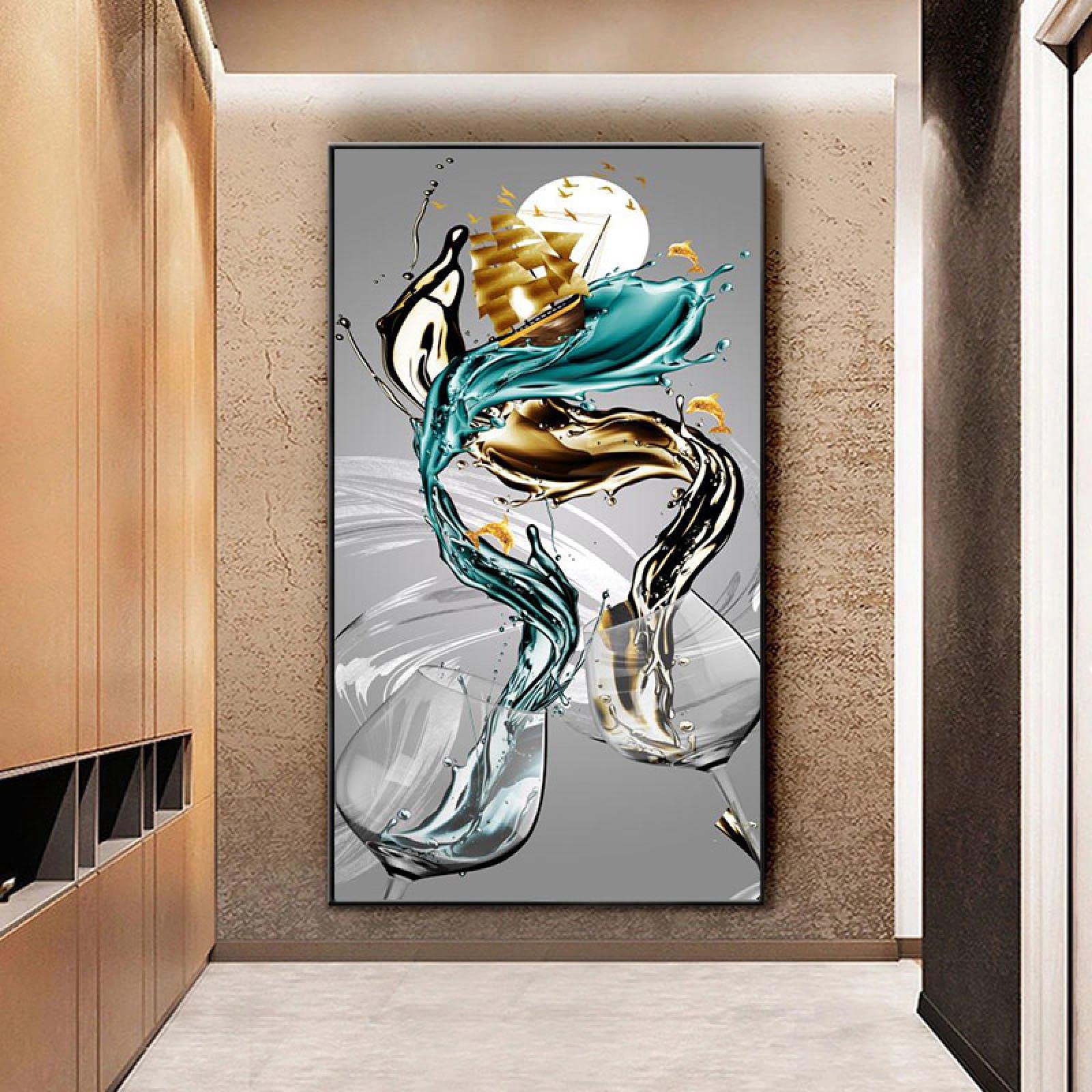 Abstract Art Painting Wine Glass Wall Art Pictures for Living Room ...