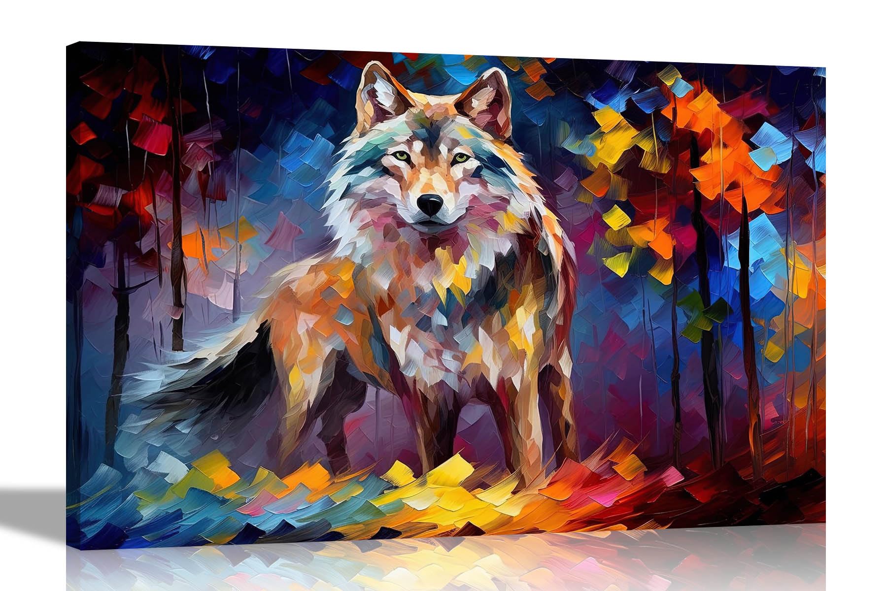 Artley Prints - Silver Wolf in Forest Colorful Wall Art Pictures Canvas for  Living Room, Bedroom, Hallway | Framed Oil Painting Reprint Large 30x20 ...