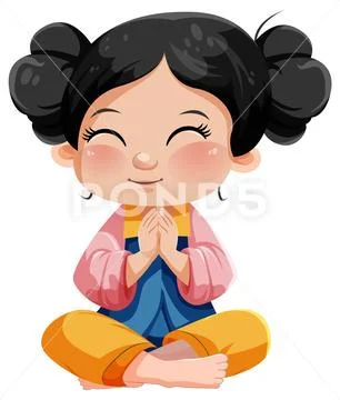 Cute Asian cartoon character with smiley face cit on the floor ...