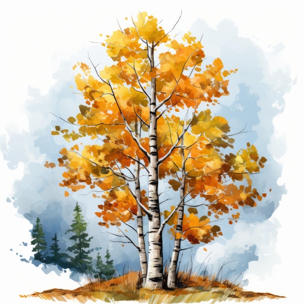 Highresolution Watercolor Clipart Of A Colorful Fall Aspen Tree ...
