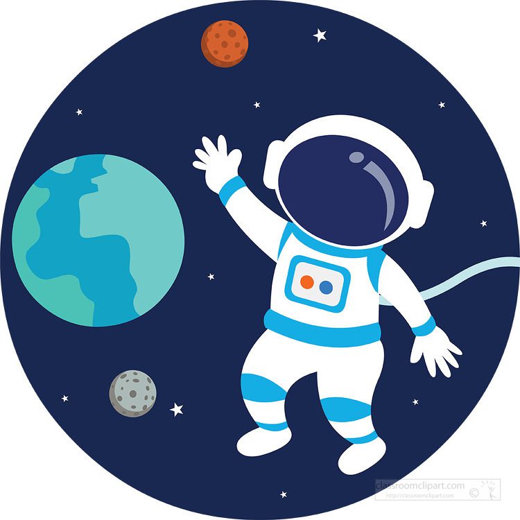Astronaut In Space Showing Earth Moon Mars Space clip art | Cotton ...