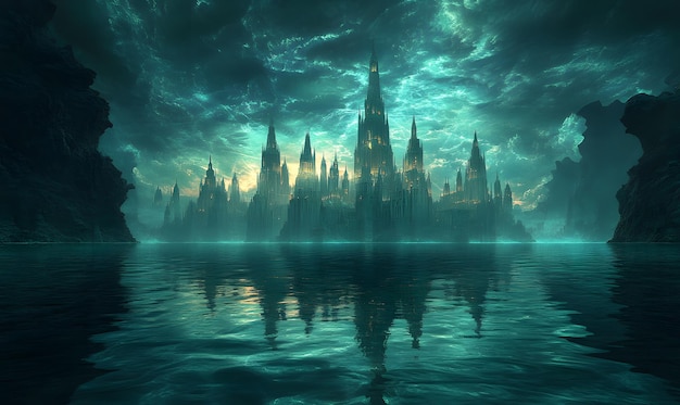Atlantis Spires Reflected in Abyssal Waters A mesmerizing image of ...