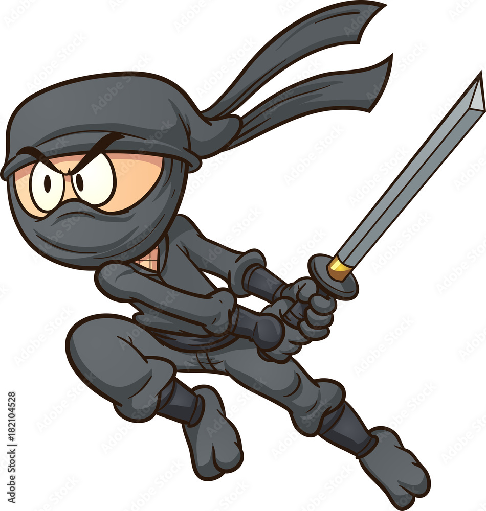 Cartoon ninja attacking. Vector clip art illustration with simple ...