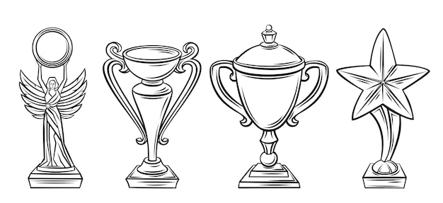 Cups award outline icons | Premium Vector