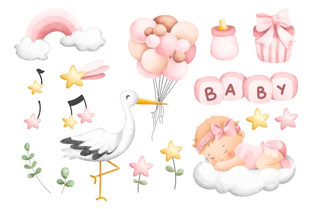 baby and stork clipart