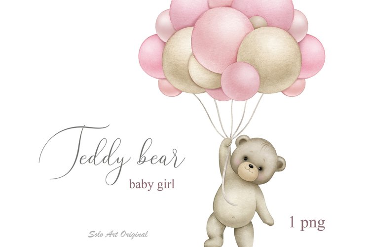 Teddy bear Baby girl shower Frame PNG Clipart Watercolor