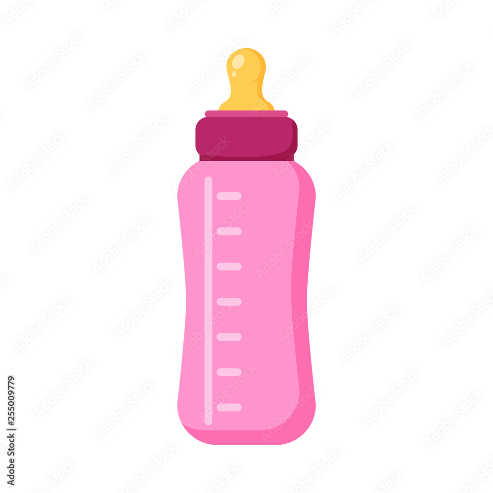 Feeding baby bottle icon. Flat illustration of girl bottle vector ...